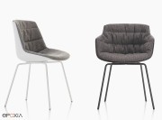 Chaise et fauteuil Flow, 4 pieds métal, ton sur ton avec la coque polycarbonate