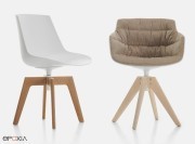 Chaise et Fauteuil Flow sur piètement bois (VN et 4 pieds) pivotant 360°