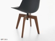 Chaise Flow, coque polycarbonate gris plomb,  4 pieds bois (pivotant 360°)