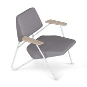 Fauteuil design Polygon, pieds blancs assise tissu gris