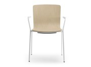 Chaise Glove, coque bois, pieds blancs en métal, accoudoirs assortis