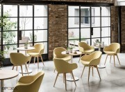 Fauteuil Sonny, tissu Bubble jaune et pieds bois