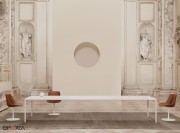 Chaise réunion Flow coque revêtement fixe en cuir, colonne centrale blanche