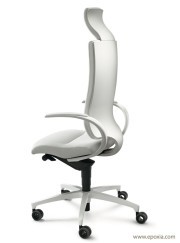 Fauteuil de direction Intouch cuir blanc, coque blanche, accoudoirs fixes