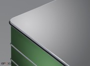 Détail sur le plateau et façade vert standard RAL 6011