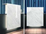 Détail panneaux lumineux en céramique blanc Calacatta