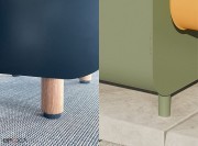 Détail pieds bois pour intérieur et acier pour l'extérieur