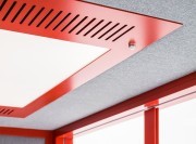 Détail armature cabine acoustique Hako, rouge semi-mat