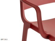 Détail accoudoirs fauteuil empilable Dome 265, polypro bordeaux