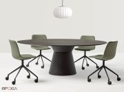 Grande table de réunion ronde Essens, plateau et pied noir