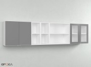 Etagère CombiLine, corps et étagères blancs, portes MDF couleur et verre