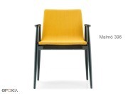 Fauteuil en bois Malmö 396, assise en tissu ou similicuir