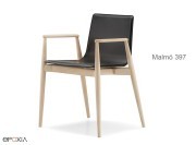 Fauteuil en bois Malmö 397, assise en cuir