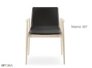 Fauteuil en bois Malmö 397, assise en cuir