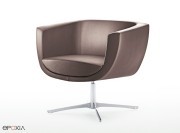 Fauteuil d'accueil Koppa simili brun, pietement central acier chromé