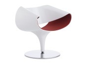 Fauteuil Perillo, laqué blanc et assise en cuir rouge