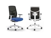 Fauteuils Akila, structure gris clair ou noire, dossier ouvert