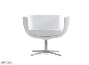 Fauteuil d'accueil Koppa simili blanc, pietement central acier chromé