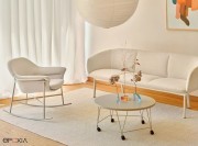 Fauteuil à bascule Ismo, tissu bouclettes blanches