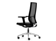 Fauteuil de travail Eben, dossier moyen en résille noir, pied et accoudoirs alu poli