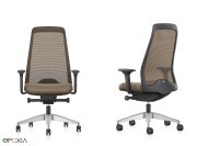 Fauteuil ergonomique Every, dossier haut résille taupe, assise assortie