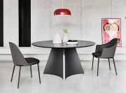 Chaise et fauteuil Lea, tissus mixtes, pieds metal coniques noir