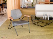 Fauteuil Polygon, design vintage, accoudoirs bois