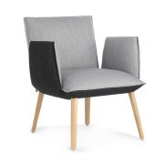 Fauteuil lounge Soft tissu bicolore pieds bois
