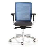Siège de travail ergonomique résille bleue, piétement aluminium Intuitiv