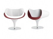 Fauteuil Perillo, laqué blanc et assise en cuir rouge