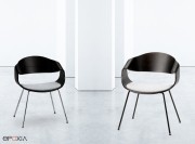 Fauteuils visiteur Bohème, 4 pieds droits, coque hêtre ou chêne 