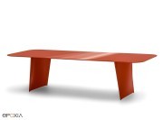 Table Frank base aluminium laqué rouge et plateau verre