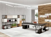 Grand bureau Q18 avec retour et rangement, étagère assortie (exemple)