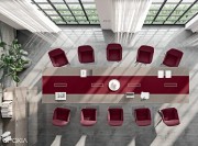 Grande table de réunion luxe X10 finition Orme avec insert cuir rouge
