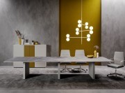 Table de réunion design Slim, plateau en verre imprimé Marbre gris Stone Grey mat