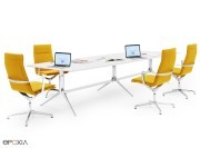 Table de réunion HPL full white, réglable en hauteur Notable