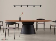 Table de réunion elliptique Essens, pied noir et plateau placage noyer