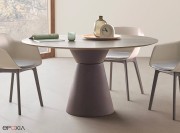 Table de réunion ronde Essens, piètement polyéthylène, plateau HPL Blanc Olimpo