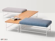 Exemple de configuration possible: 2 poufs rectangulaires et 2 tables basses plateau placage bois