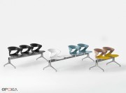 Sièges sur poutre Kicca piètement alu poli design et coques polypropylène