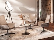 Fauteuils d'attente Kriteria, finition cuir capitonné, pied 4 branches acier verni noir