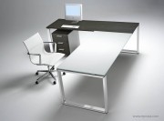 Bureau collection Loopy verre dépoli et rétro-laqué blanc, avec retour mélaminé