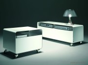 Meuble bas design mobile line blanc roulettes