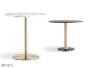 Table de restauration Inox, pied finition laqué or, base ronde