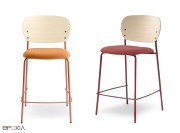 Tabourets Jazz, dossiers bois et assises tapissées