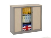 Armoire basse à rideaux alu / érable