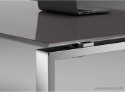 Plateau verre brillant titanio Glider, pietement chromé