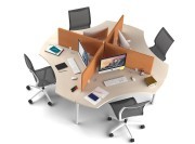 Bureau en étoile 4 postes avec écrans de séparation