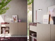 Armoire basse Block, structure Chêne et plateau en Marbre brillant Rouge Lepanto