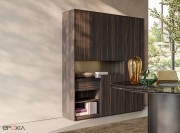 Composition d'armoires hautes Block, finitions Makassar et plateau Marbre noir